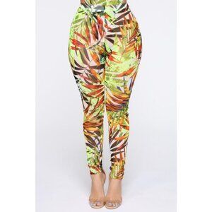 NWOT Fashion Nova Tropical Print Sheer Mesh Leggings Pants XS